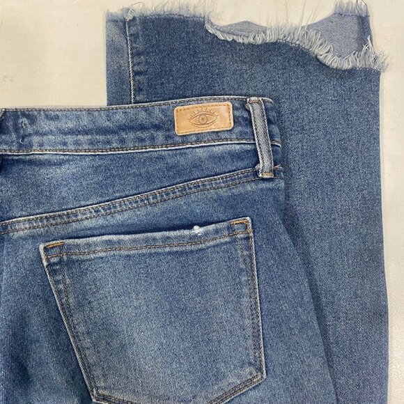 Sofia Aura High Rise Skinny Kick Boot Jeans Womens Size 10 Medium Wash Frayed He - Picture 10 of 15